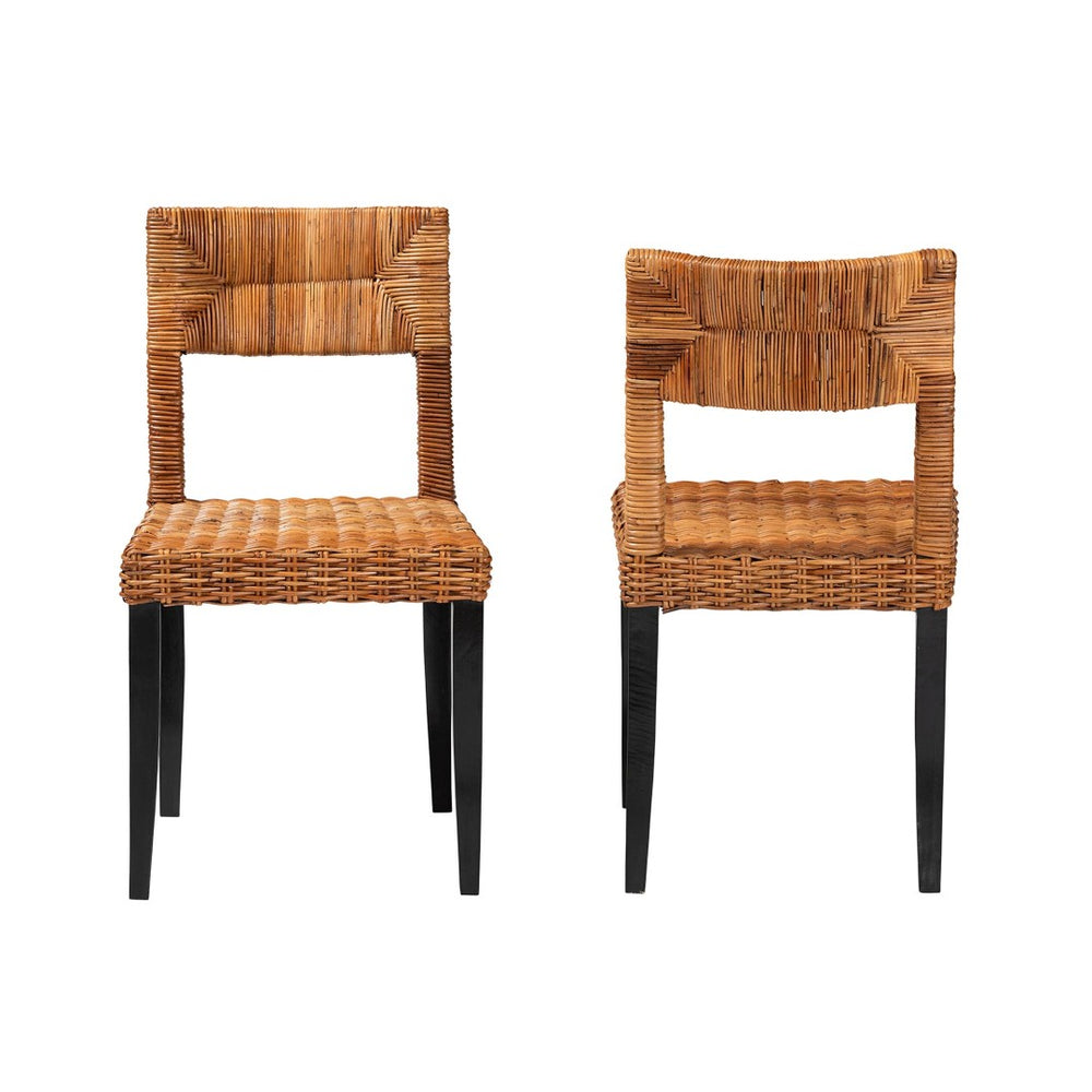 Baxton Studio bali Manrico Modern Bohemian Dining Chair Set - 2-Piece Dark Brown Wood & Natural Rattan Design MD39533-Mango Wood-DC