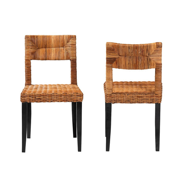 Baxton Studio bali Manrico Modern Bohemian Dining Chair Set - 2-Piece Dark Brown Wood & Natural Rattan Design MD39533-Mango Wood-DC