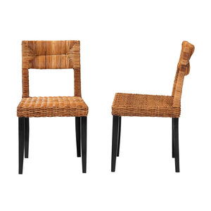 Baxton Studio bali Manrico Modern Bohemian Dining Chair Set - 2-Piece Dark Brown Wood & Natural Rattan Design MD39533-Mango Wood-DC