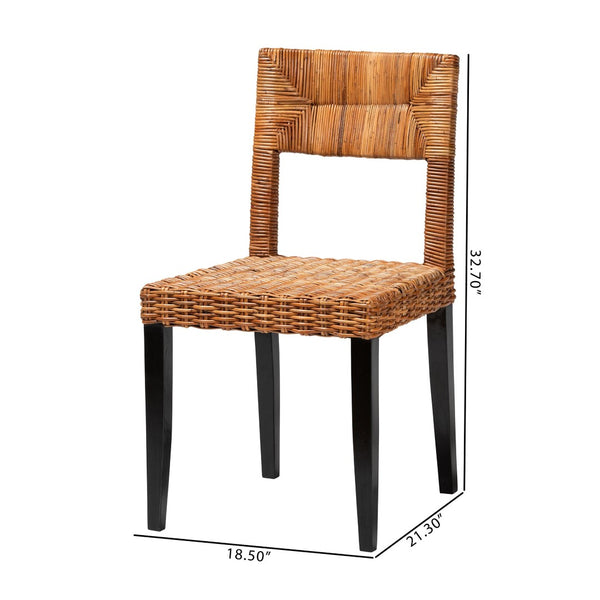 Baxton Studio bali Manrico Modern Bohemian Dining Chair Set - 2-Piece Dark Brown Wood & Natural Rattan Design MD39533-Mango Wood-DC