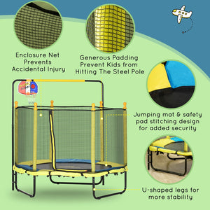 English Elm Qaba Indoor Kids Trampoline Springfree Bungee Safety Net Basketball Hoop Play W2225P200503