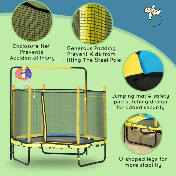 English Elm Qaba Indoor Kids Trampoline Springfree Bungee Safety Net Basketball Hoop Play W2225P200503