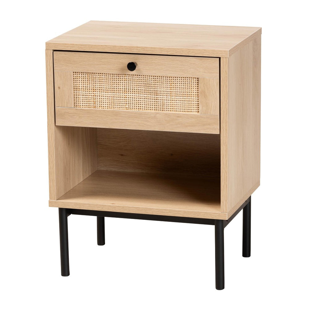 Baxton Studio Baxton Studio Sherwin End Table: Mid-Century Modern Design with Rattan Accent & Functional Storage SR221172-Rattan-ET