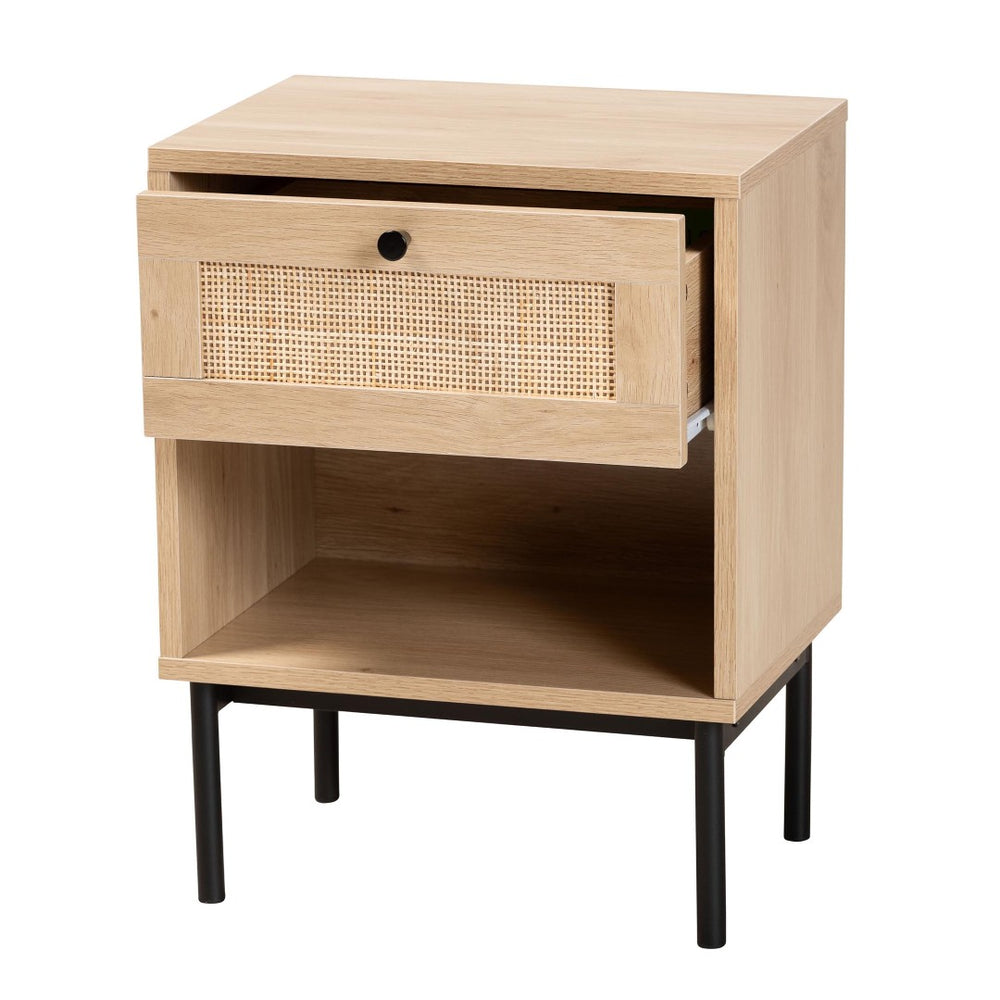 Baxton Studio Baxton Studio Sherwin End Table: Mid-Century Modern Design with Rattan Accent & Functional Storage SR221172-Rattan-ET