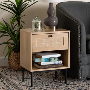 Baxton Studio Baxton Studio Sherwin End Table: Mid-Century Modern Design with Rattan Accent & Functional Storage SR221172-Rattan-ET
