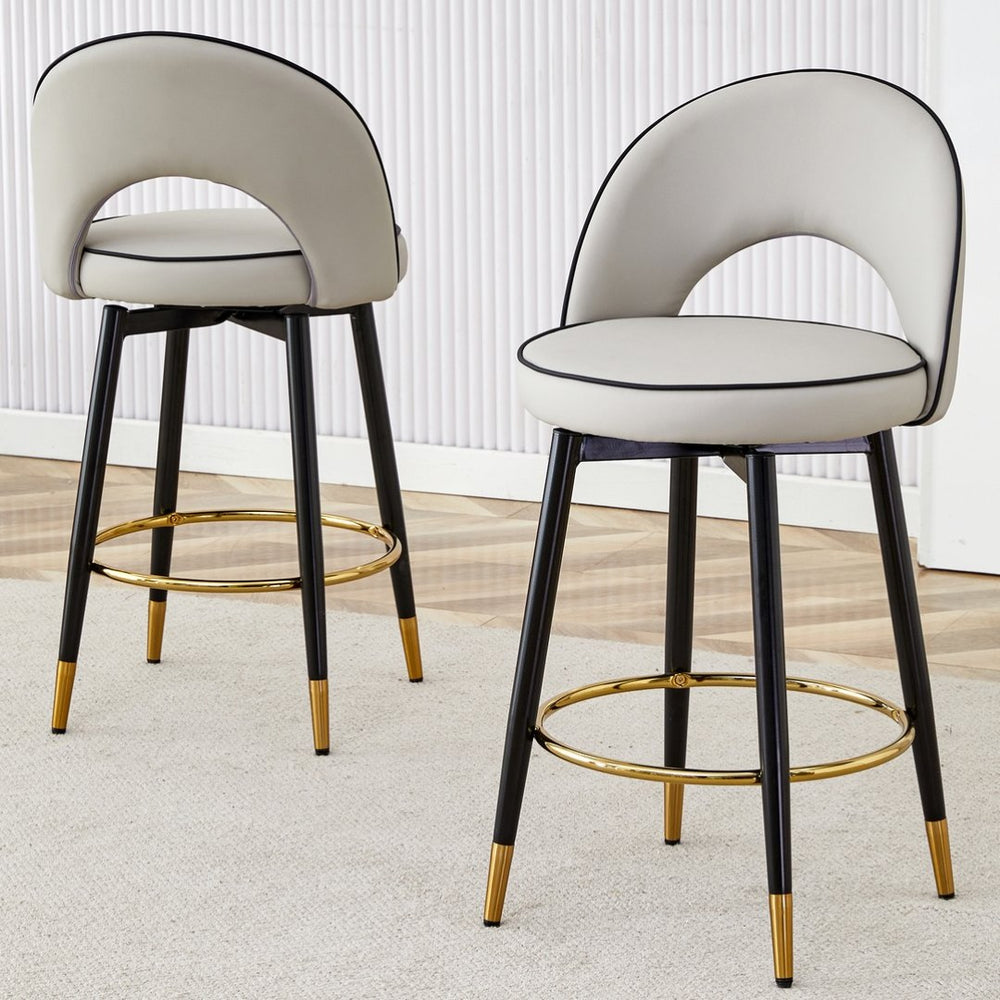 English Elm 360 Swivel Pu Leather Barstools Set of Two with Matte Black Legs for Kitchen or Bar W1151P265583