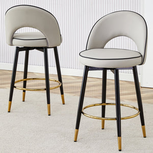 English Elm 360 Swivel Pu Leather Barstools Set of Two with Matte Black Legs for Kitchen or Bar W1151P265583