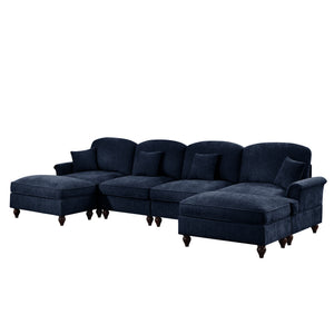 English Elm Classic U-Shape 4-Seater Modular Sectional Sofa In Soft Chenille With Ruffled Skirts & Spindle Legs W3041S00262