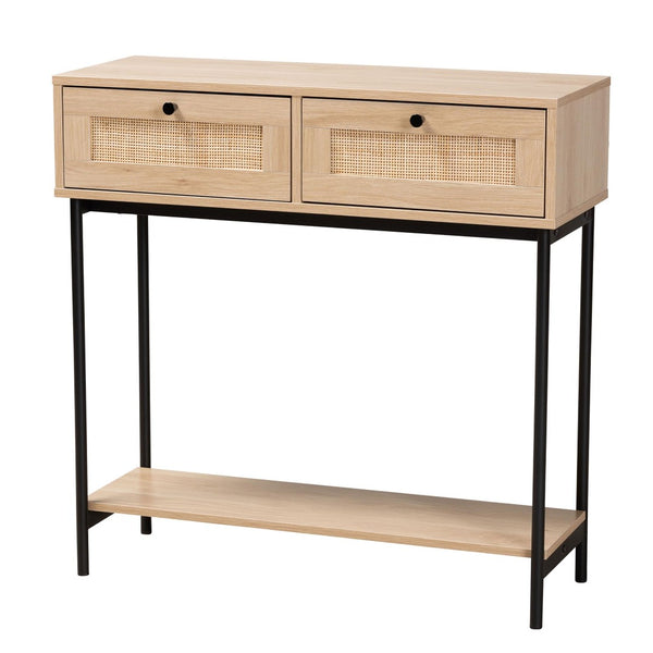 Baxton Studio Baxton Studio Sherwin Mid-Century Modern Console Table with Rattan Accents & Sturdy Metal Base SR221178-Rattan-Console Table