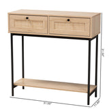 Baxton Studio Sherwin Mid-Century Modern Light Brown  and Black 2-Drawer Console Table with Woven Rattan Accent