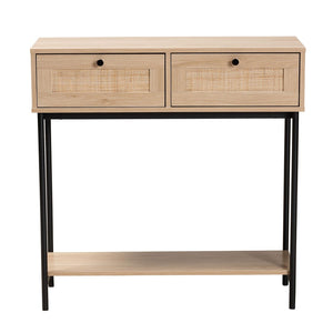 Baxton Studio Baxton Studio Sherwin Mid-Century Modern Console Table with Rattan Accents & Sturdy Metal Base SR221178-Rattan-Console Table