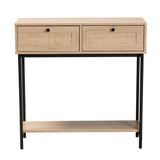 Baxton Studio Sherwin Mid-Century Modern Light Brown  and Black 2-Drawer Console Table with Woven Rattan Accent