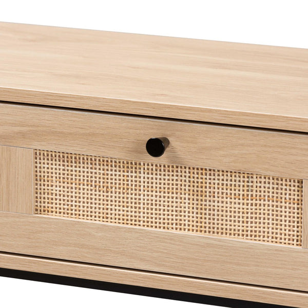 Baxton Studio Baxton Studio Sherwin Mid-Century Modern Console Table with Rattan Accents & Sturdy Metal Base SR221178-Rattan-Console Table