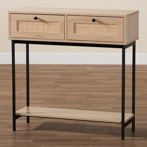 Baxton Studio Baxton Studio Sherwin Mid-Century Modern Console Table with Rattan Accents & Sturdy Metal Base SR221178-Rattan-Console Table