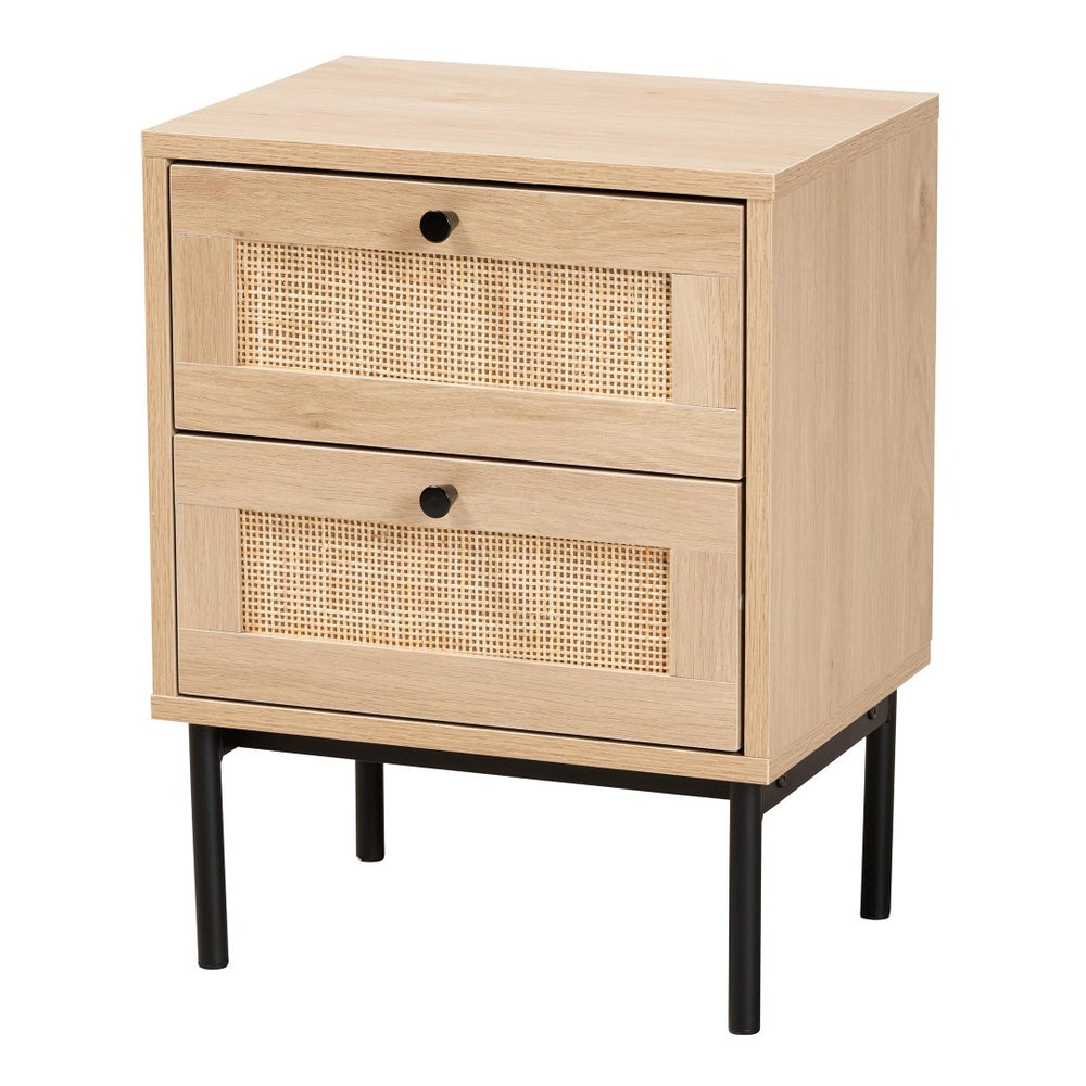 Baxton Studio Baxton Studio Sherwin End Table: Stylish Mid-Century Design with Rattan Accents and Hidden Storage SR221173-Rattan-ET