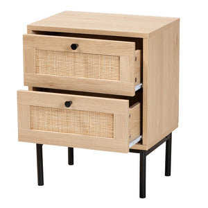 Baxton Studio Baxton Studio Sherwin End Table: Stylish Mid-Century Design with Rattan Accents and Hidden Storage SR221173-Rattan-ET