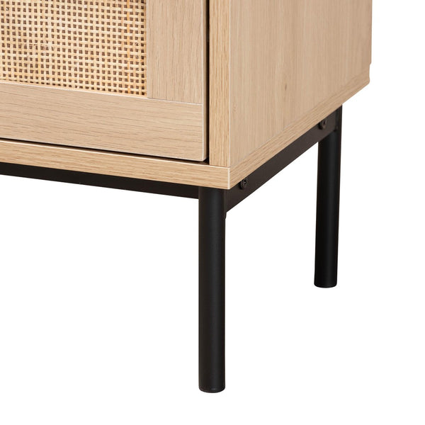 Baxton Studio Baxton Studio Sherwin End Table: Stylish Mid-Century Design with Rattan Accents and Hidden Storage SR221173-Rattan-ET