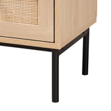 Baxton Studio Sherwin Mid-Century Modern Light Brown and Black 2-Drawer End Table with Woven Rattan Accent