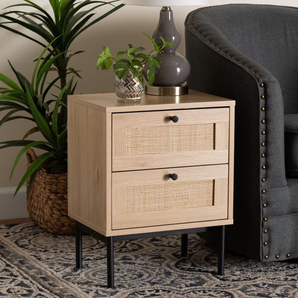 Baxton Studio Baxton Studio Sherwin End Table: Stylish Mid-Century Design with Rattan Accents and Hidden Storage SR221173-Rattan-ET