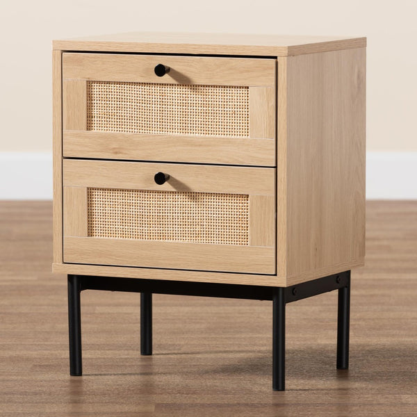 Baxton Studio Baxton Studio Sherwin End Table: Stylish Mid-Century Design with Rattan Accents and Hidden Storage SR221173-Rattan-ET