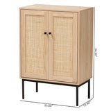 Baxton Studio Sherwin Mid-Century Modern Light Brown and Black 2-Door Storage Cabinet with Woven Rattan Accent