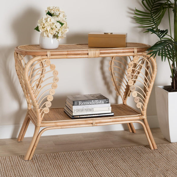 Baxton Studio bali Bastet 2-Tier Console Table - Handcrafted Natural Rattan with Bohemian Style for Home Décor RBS033-Rattan-Console