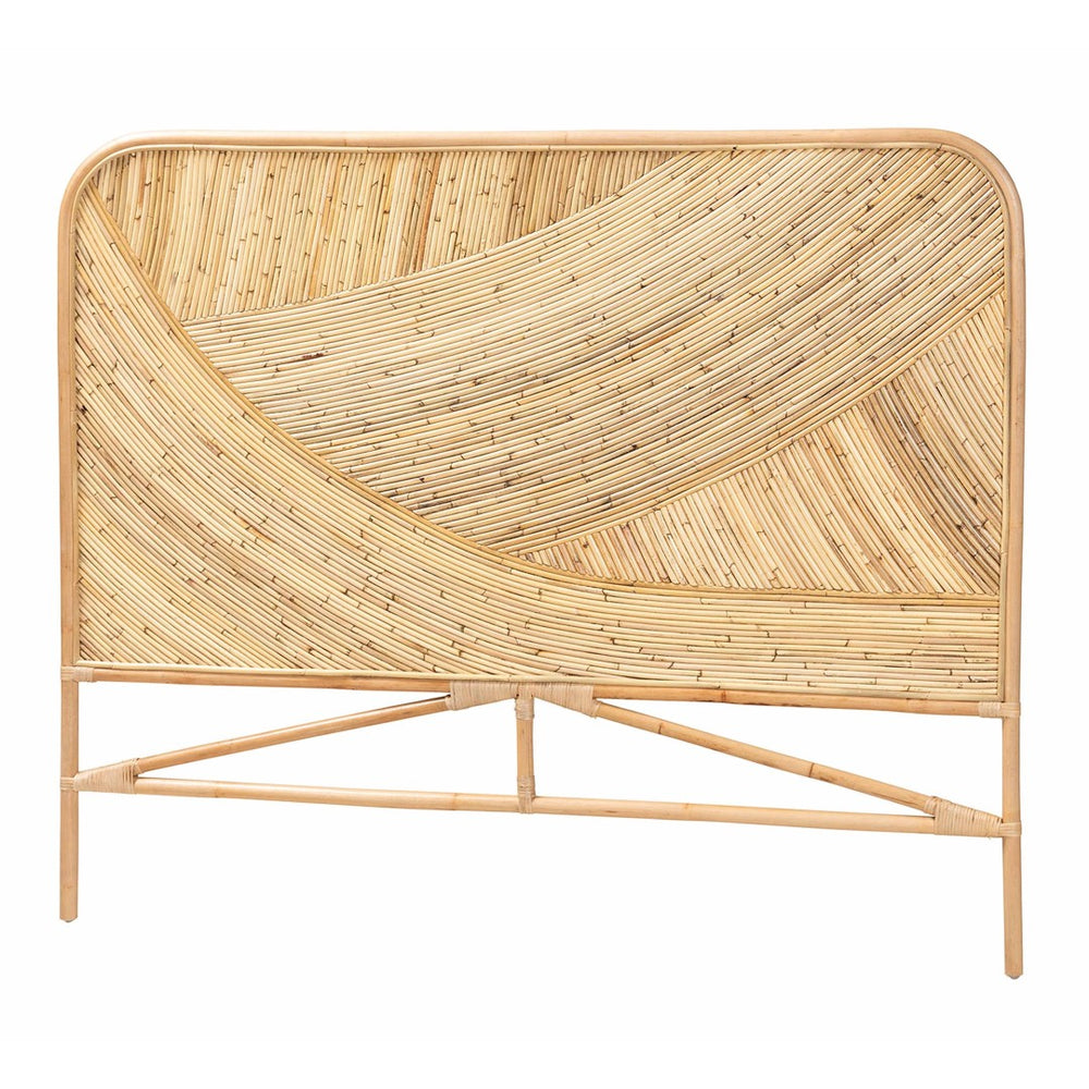 Baxton Studio bali Bali Delphi Bohemian Rattan Queen Headboard - Handcrafted Natural Curved Design for Cozy Bedrooms HB025-Rattan-HB-Queen