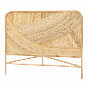 Baxton Studio bali Bali Delphi Bohemian Rattan Queen Headboard - Handcrafted Natural Curved Design for Cozy Bedrooms HB025-Rattan-HB-Queen