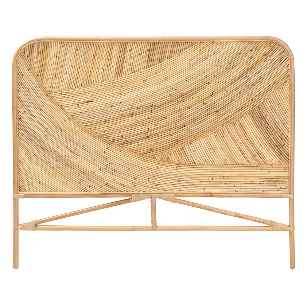 Baxton Studio bali Bali Delphi Bohemian Rattan Queen Headboard - Handcrafted Natural Curved Design for Cozy Bedrooms HB025-Rattan-HB-Queen