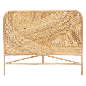 Baxton Studio bali Bali Delphi Bohemian Rattan Queen Headboard - Handcrafted Natural Curved Design for Cozy Bedrooms HB025-Rattan-HB-Queen