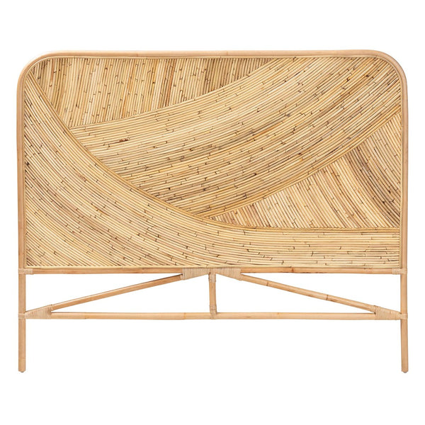 Baxton Studio bali Bali Delphi Bohemian Rattan Queen Headboard - Handcrafted Natural Curved Design for Cozy Bedrooms HB025-Rattan-HB-Queen