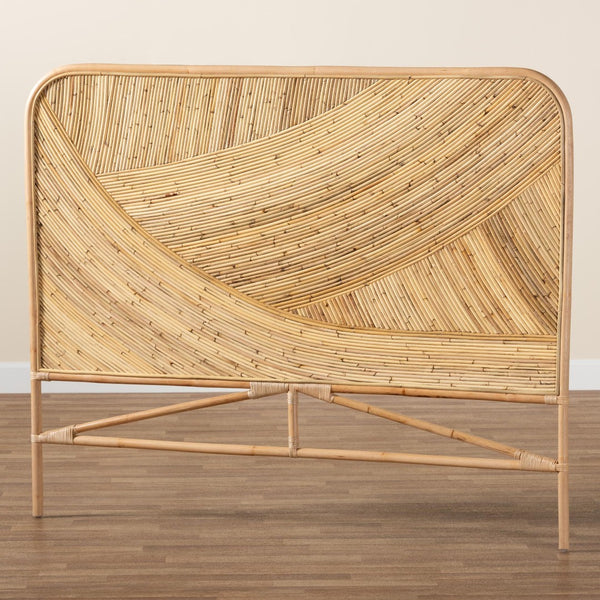 Baxton Studio bali Bali Delphi Bohemian Rattan Queen Headboard - Handcrafted Natural Curved Design for Cozy Bedrooms HB025-Rattan-HB-Queen