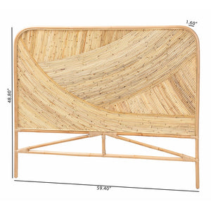 Baxton Studio bali Bali Delphi Bohemian Rattan Queen Headboard - Handcrafted Natural Curved Design for Cozy Bedrooms HB025-Rattan-HB-Queen