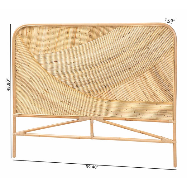 Baxton Studio bali Bali Delphi Bohemian Rattan Queen Headboard - Handcrafted Natural Curved Design for Cozy Bedrooms HB025-Rattan-HB-Queen