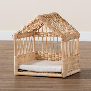 Baxton Studio bali Bali Pieta Modern Bohemian Rattan Pet Bed - Handcrafted Canopy Design with Plush Cushion Comfort PB001-Rattan-Pet Bed
