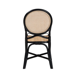 Baxton Studio bali Ayana Mid-Century Modern Rattan Dining Chair - Two-Tone Black & Natural Brown, Fully Assembled Ayana-Rattan-DC