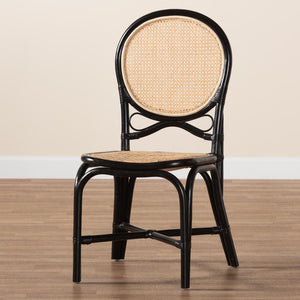 Baxton Studio bali Ayana Mid-Century Modern Rattan Dining Chair - Two-Tone Black & Natural Brown, Fully Assembled Ayana-Rattan-DC