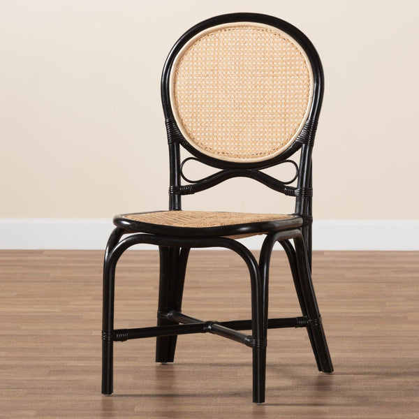 Baxton Studio bali Ayana Mid-Century Modern Rattan Dining Chair - Two-Tone Black & Natural Brown, Fully Assembled Ayana-Rattan-DC