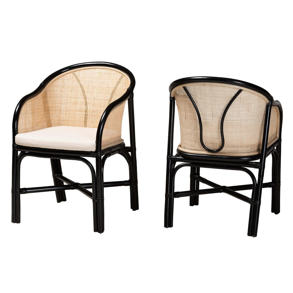 Baxton Studio bali Miranda Two-Piece Dining Chair Set – Modern Bohemian Rattan with Black & Natural Finish, Fully Assembled Miranda-Rattan-DC