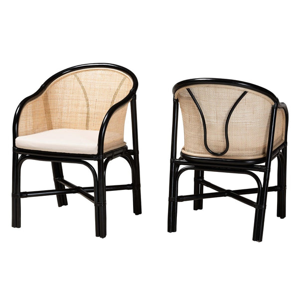 Baxton Studio bali Miranda Two-Piece Dining Chair Set – Modern Bohemian Rattan with Black & Natural Finish, Fully Assembled Miranda-Rattan-DC