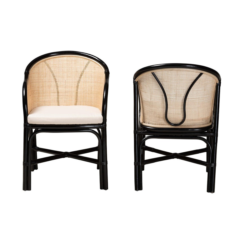 Baxton Studio bali Miranda Two-Piece Dining Chair Set – Modern Bohemian Rattan with Black & Natural Finish, Fully Assembled Miranda-Rattan-DC