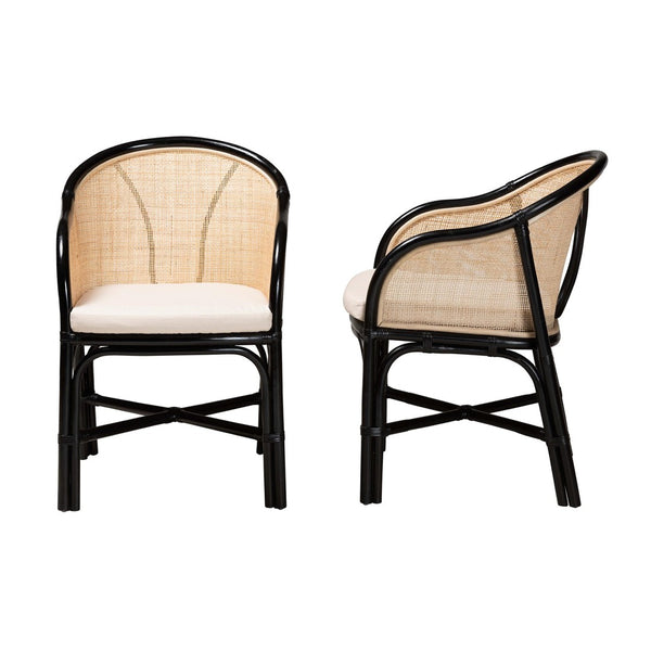 Baxton Studio bali Miranda Two-Piece Dining Chair Set – Modern Bohemian Rattan with Black & Natural Finish, Fully Assembled Miranda-Rattan-DC