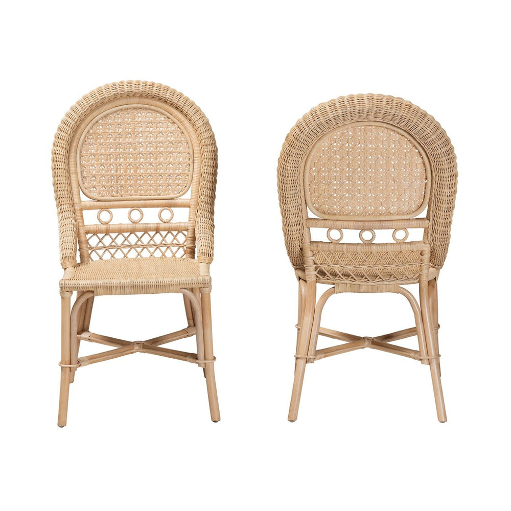 Baxton Studio bali Jelita Modern Bohemian Rattan Dining Chair Set – Handcrafted Natural Brown, 2-Piece Comfort Jelita-Rattan-DC