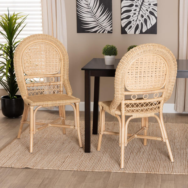 Baxton Studio bali Jelita Modern Bohemian Rattan Dining Chair Set – Handcrafted Natural Brown, 2-Piece Comfort Jelita-Rattan-DC