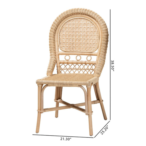 Baxton Studio bali Jelita Modern Bohemian Rattan Dining Chair Set – Handcrafted Natural Brown, 2-Piece Comfort Jelita-Rattan-DC