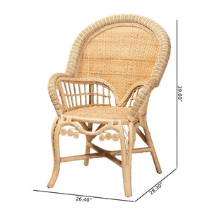 Baxton Studio bali Handcrafted Natural Rattan Accent Chair - Modern Bohemian Comfort with Sculptural Design Ratu-Rattan-AC