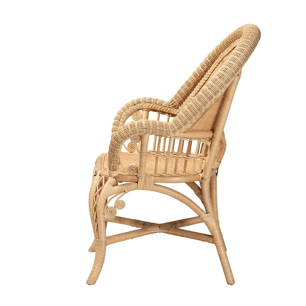 Baxton Studio bali Handcrafted Natural Rattan Accent Chair - Modern Bohemian Comfort with Sculptural Design Ratu-Rattan-AC