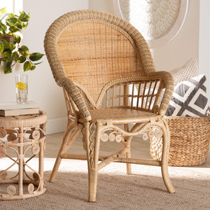 Baxton Studio bali Handcrafted Natural Rattan Accent Chair - Modern Bohemian Comfort with Sculptural Design Ratu-Rattan-AC