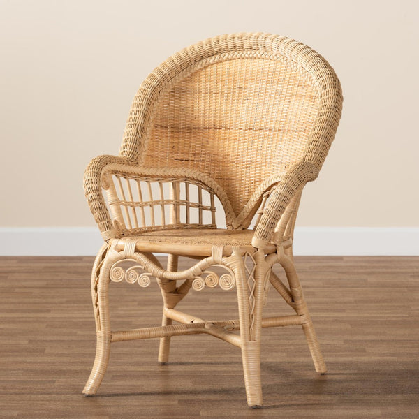Baxton Studio bali Handcrafted Natural Rattan Accent Chair - Modern Bohemian Comfort with Sculptural Design Ratu-Rattan-AC