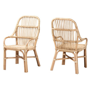 Baxton Studio bali Sumatera 2-Piece Dining Chair Set - Handcrafted Natural Rattan, Modern Bohemian Design, Comfort Sumatera-Rattan-DC